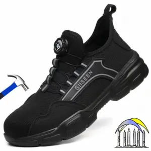 veiligheidsschoenen met draaiknop, zwarte lichte werkschoenen voor heren, anti-smash laarzen met stalen neus, lekbestendige beschermende werksneakers
