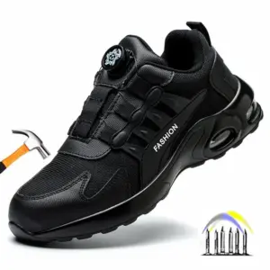 ultralichte veiligheidsschoenen op de bouwplaats met draaiknop, industriële anti-smashing antislip werkschoenen, werklaarzen met stalen neus