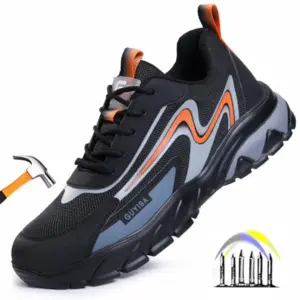 lichte veiligheidsschoenen voor heren, antislip werkschoenen met stalen neus, anti-smash anti-lek industriële beschermende werksneakers