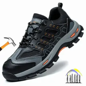 Anti-lek zwarte werkschoenen, ademende veiligheidsschoenen voor heren, werksneakers met kunststof neus, antislip beschermende werklaarzen