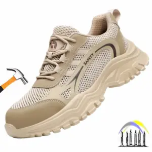 lichtgewicht zomerwerk schoenen van mesh, ademende veiligheidsschoenen, industriële tennisschoenen met stalen neus voor heren, beschermende teen sneakers