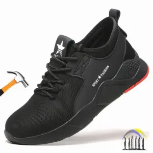 Zwarte ademende veiligheidsschoenen Lichtgewicht werkschoenen Anti-smash, anti-lek, olie-/zuur-/alkalibestendig, antislip werklaarzen