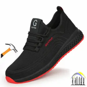 Zwarte werkschoenen met stalen neus, ultralichte veiligheidsschoenen, anti-perforatie industriële tennisschoenen voor heren, zwarte sneakers voor werk