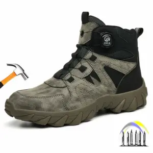 anti-smashing schoenen bouwplaats veiligheidsschoenen met draaibare gesp en stalen neus voor heren hoge veiligheidslaarzen van microvezelleer