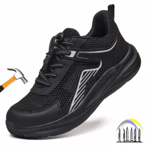 Zomerse veiligheidsschoenen met brede neus voor heren, anti-steek, lichtgewicht, zomerse werkschoenen voor heren, anti-crush veiligheidssneakers, stalen neus enkellaarzen