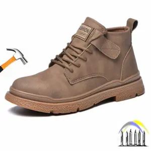 Veiligheidslaarzen met stalen neus, anti-lek waterdicht Leren veiligheidsschoenen voor werkman Werkschoenen met hoge enkel Beschermende werksneakers