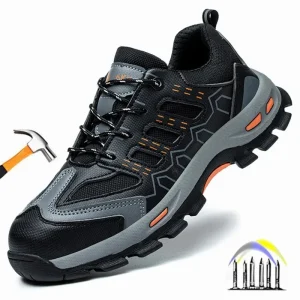 Anti-lek zwarte werkschoenen, ademende veiligheidsschoenen voor heren, werksneakers met kunststof neus, antislip beschermende werklaarzen