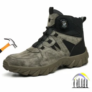 anti-smashing schoenen bouwplaats veiligheidsschoenen met draaibare gesp en stalen neus voor heren hoge veiligheidslaarzen van microvezelleer